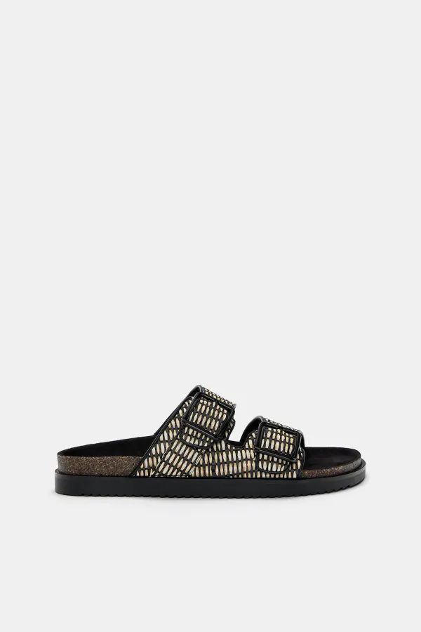 Printed Buckled Sandals - Black