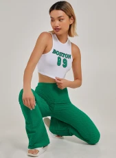 Printed Ribbed Crop Top  - L  - White/Green