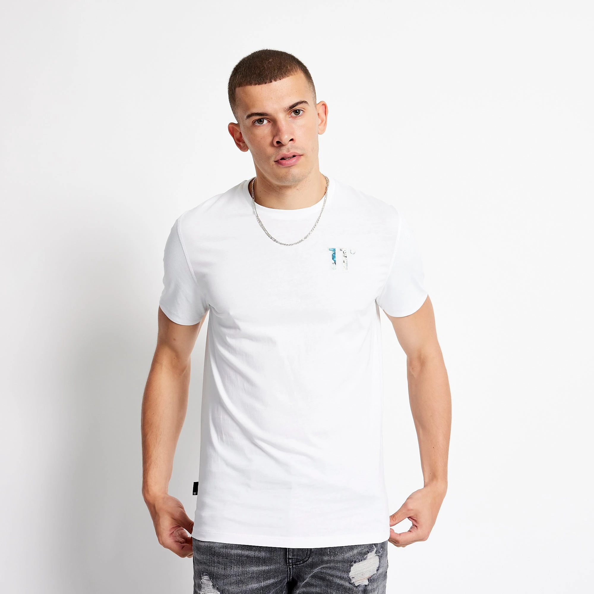 Printed Sleeve Cuff Logo T-Shirt - White / Floral AOP