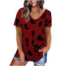 Printed summer sleeve basic T blouse short women's shirt waist raglan leopard women blouse neon body women's blouse elegant women's t-shirt loose women's sport short sleeve, Wine Red, XXL Printed summer sleeve basic T blouse short women's shirt waist raglan leopard women blouse neon body women's blouse elegant women's t-shirt loose women's sport short sleeve, Wine Red, XXL