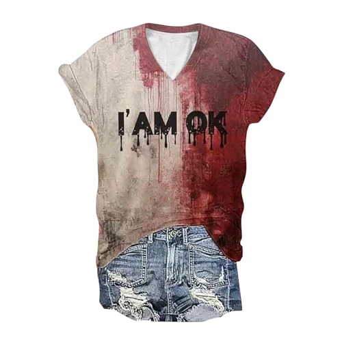 Problem Solved T-Shirt Halloween Fake Blood Shirt Vintage Top Casual Funny T-Shirt for Women Bloody 