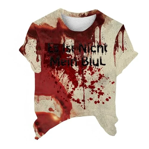 Problem Solved T-Shirt Halloween, Fake Blood Top Vintage Shirt Casual T Shirt Women Funny Bloody Hal