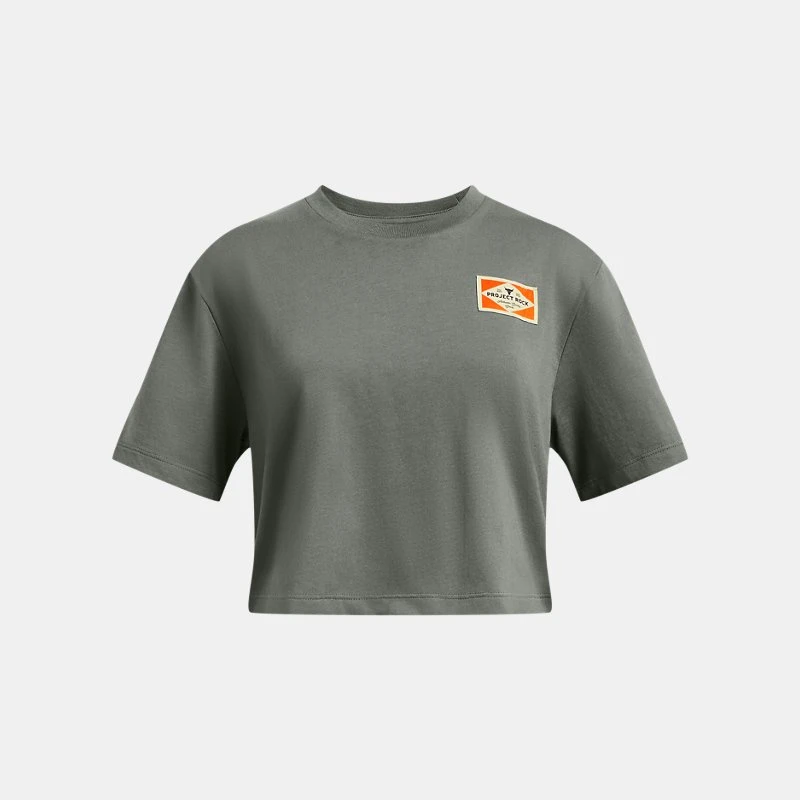 Project Rock Campus Crop Girls Short Sleeve Clay Green / Silt YXL ( 67 in)