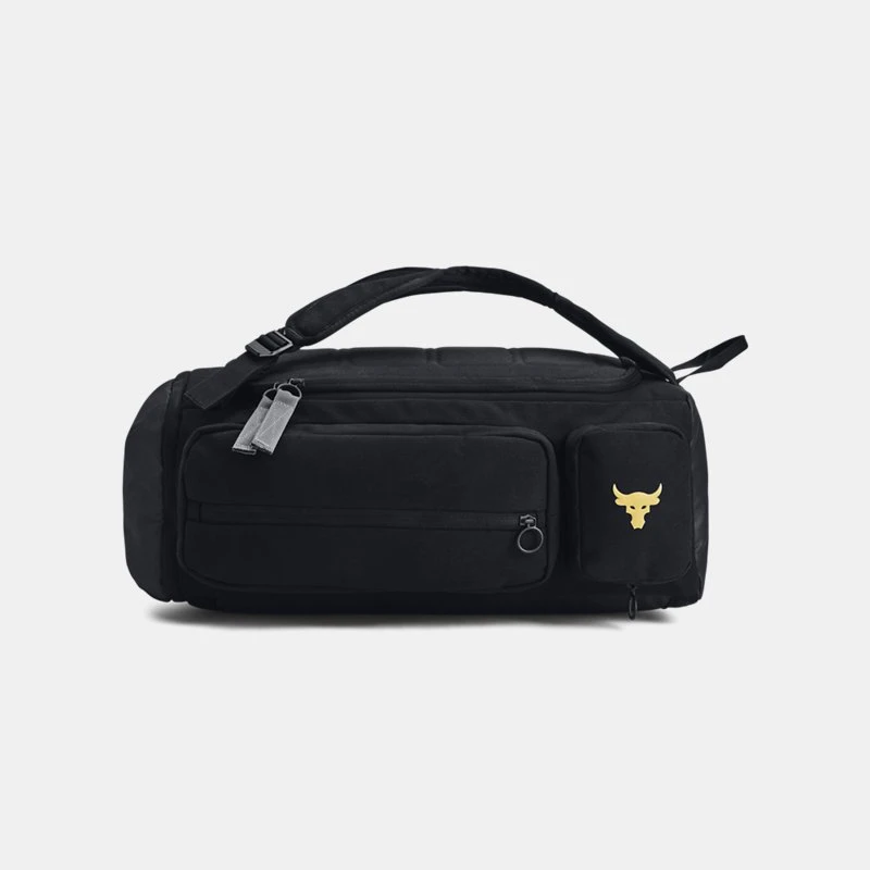 Project Rock Mens Duffle Backpack Black / Black / Metallic Gold OSFM