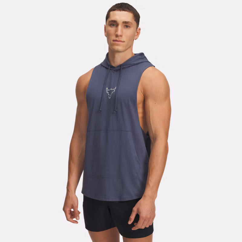 Project Rock Mens Sleeveless Hoodie Downpour Gray / Stone