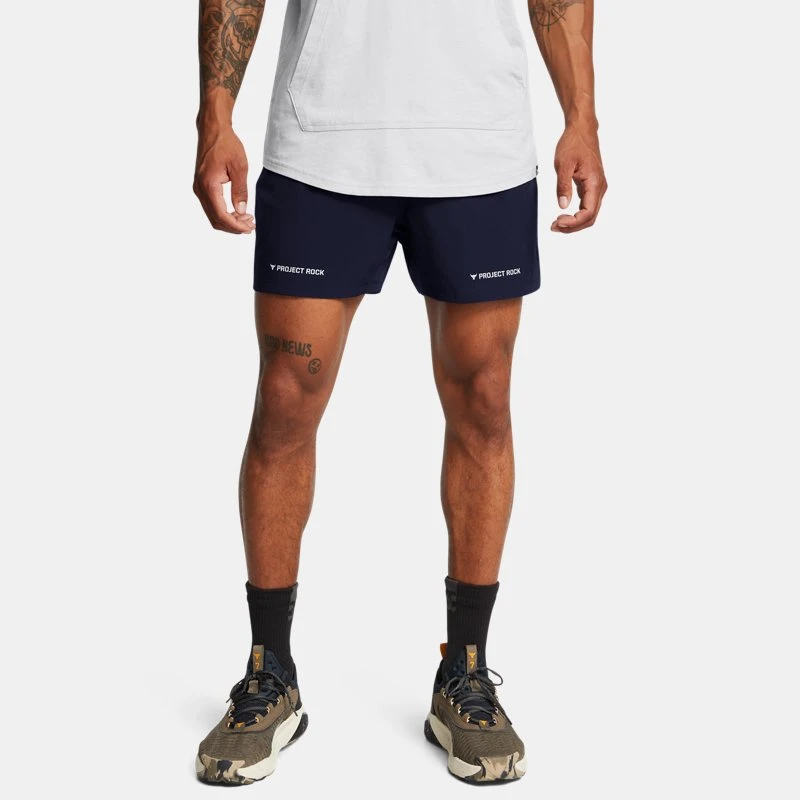 Project Rock Ultimate Mens " Training Shorts Midnight Navy / Mod Gray Blue