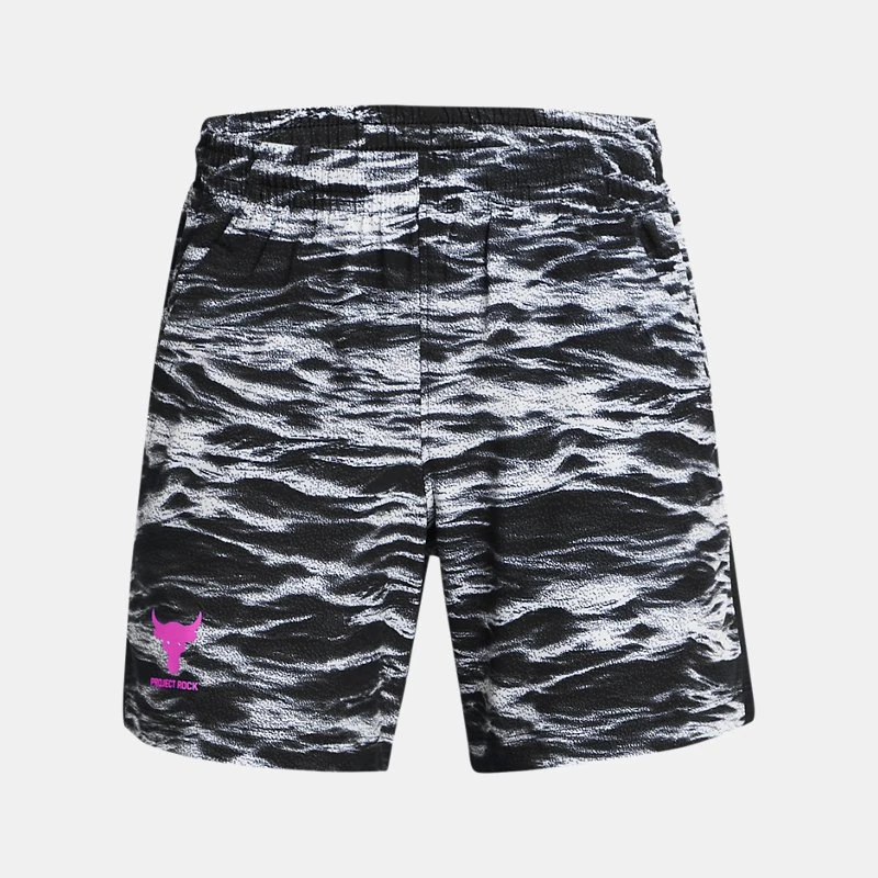 Project Rock Ultimate Printed Boys " Shorts Black / Vivid Magenta YLG (59 in)