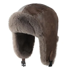 PU Leather Bomber Russian Hat Men Women Winter Warm Trooper Trapper Hats Men Women Soft Ushanka Cossack Aviator Hat Cap for Boys Girls Age 10+ Ear Flap Face Protector for Skiing Cycling Fishing Brown