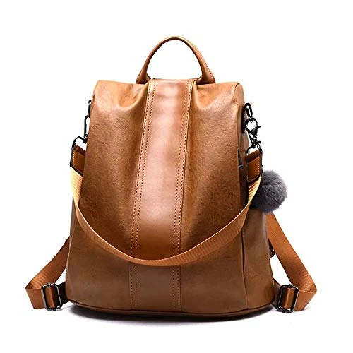 PU Leather Shoulder Bag Women Backpack Handbag Antitheft Lightweight Waterproof Nylon School Bag