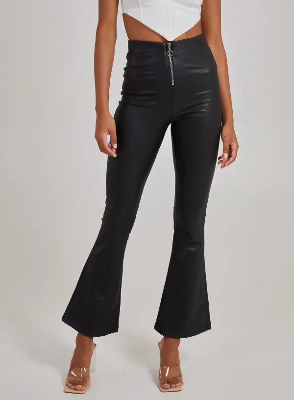 PU Wide Leg Trousers - - Black