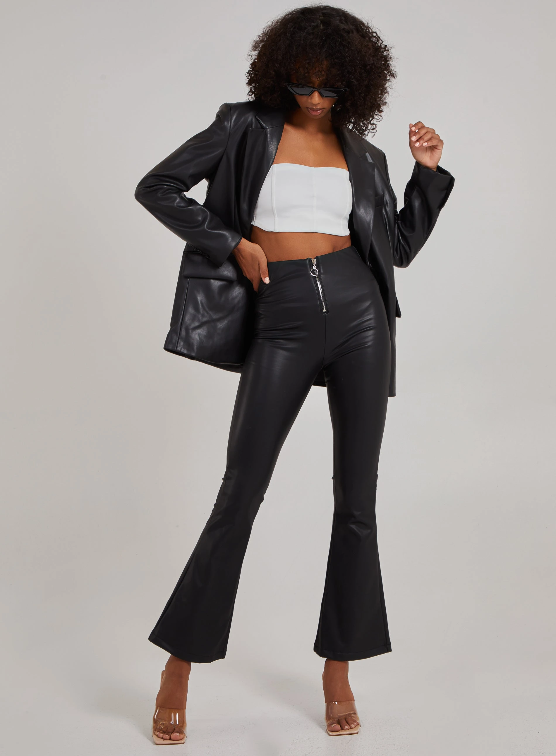 PU Wide Leg Trousers Black