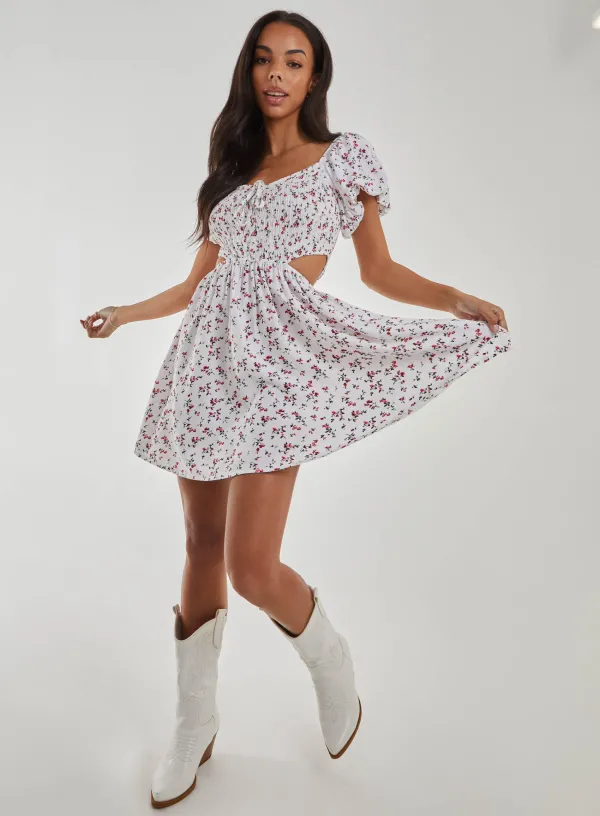 Puff Sleeve Dress - 8 - Ivory