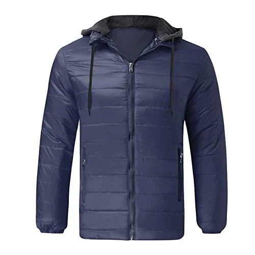Puffer Jacket Men - Men Lightweight Drawstring Coat Jacket Mens Long Sleeve Full Zip Up Open Front Cardigan Down Sweatshirt With Pockets Padded Thick Warm Bomber Jacket Sweater Jumper