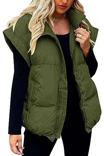 Puffer Vest Women Sleeveless Zip Up Down Jacket Coat With Pockets Fall Winter Lightweight Quilted Gi