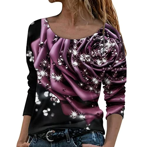 Pullover Women's Blouse Long Sleeve Tunic Tops Women's Clothing Printed Dress Feather Women's Flower