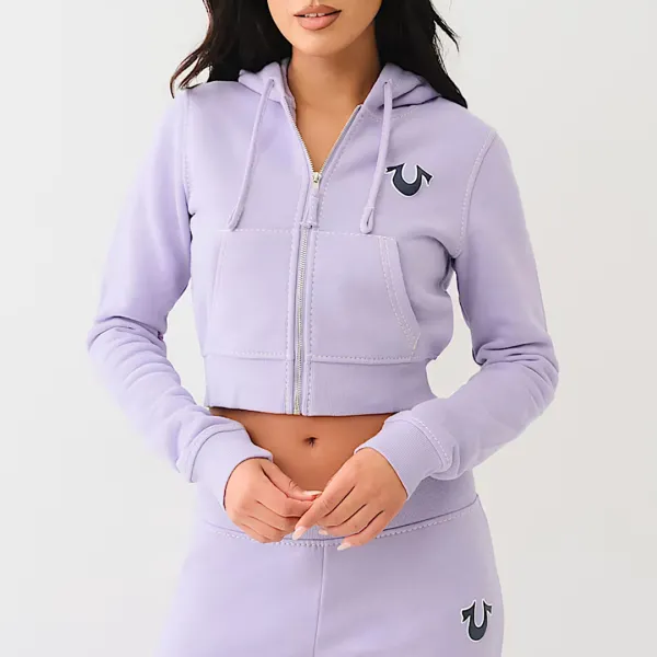 Purple Big T Shrunken Zip Cotton Blend Hoodie - Purple