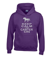 Purple hoodie with Silver pearlescent glitter print M 12-14 (40") 'KEEP CALM and CANTER ON with HORSE IMAGE'