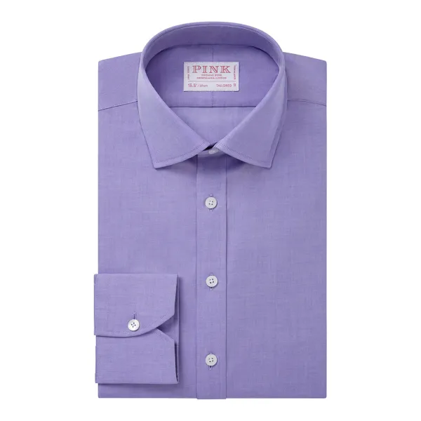 Purple Tailored Fit Twill Cotton Shirt - Purple