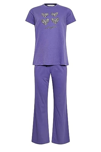 Purple 'Wild Night In' Slogan Leopard Heart Print Pyjama Set Petite