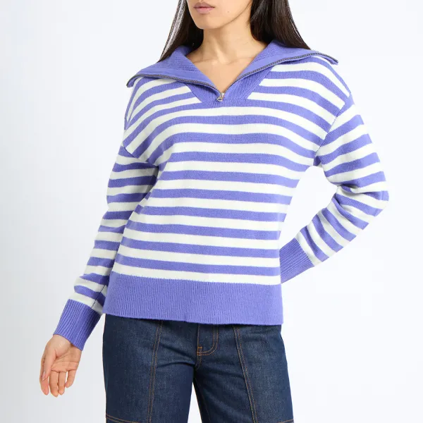 Purple / Zip Wool Blend Sweatshirt - Multi