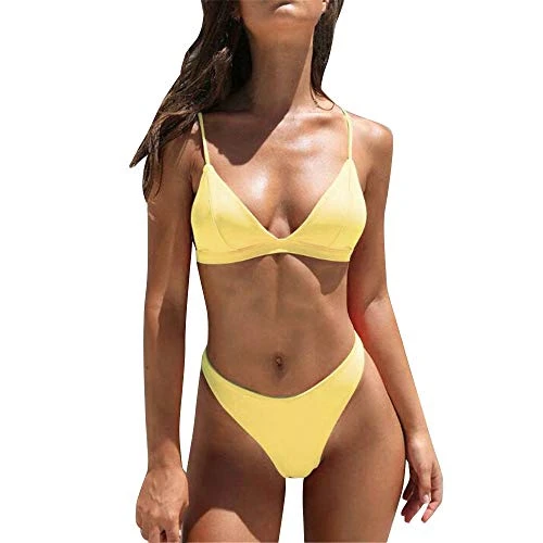 Push Up Bikini Women's Set Bikini Top Sporty Bikini with String Bikini String Bikini High Waist Tankini Top Monokini Sexy Women's Bikini Halterneck Swimsuit Retro Stripes, yellow, S