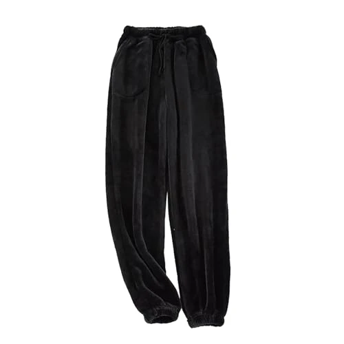 Pyjama Bottoms for Men, Winter, Warm Flannel Trousers with Wide Mouth, Loose, Large, Thick Pyjama Bottoms, Coral Fleece Running Trousers, Men's Straigh, Fishing Trousers, Cargo, black, XXXL