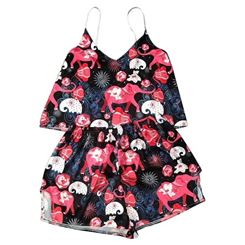 Pyjamas for Women Dress Sale Clearance 2 Piece Plus Size Summer Pjs Sets Sweetness Cami Sets Silk Pyjamas for Women Classic Satin Pyjama Set Button down Ladies Pyjamas Travel Essentials Pink