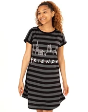 Pyjamas Night Dress For Women | Ladies New York Sitcom Nightie Short Sleeve Striped PJS | F.R.I.E.N.D.S TV Show Merchandise Grey Pyjamas Night Dress For Women | Ladies New York Sitcom Nightie Short Sleeve Striped PJS | F.R.I.E.N.D.S TV Show Merchandise Grey