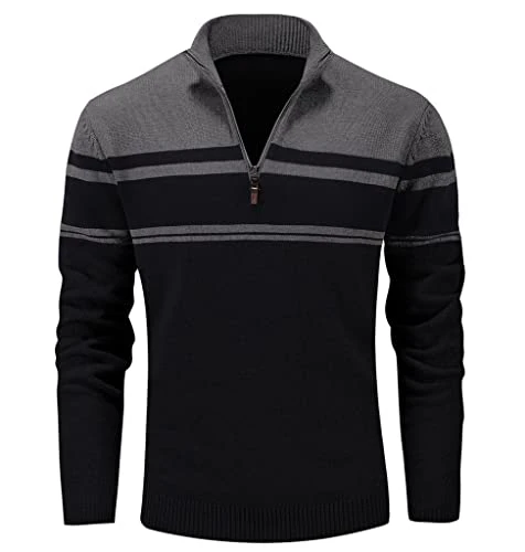 Quarter Zip Jumper Men Cotton V Neck Jumpers Mens Golf Jumpers Casual Slim Fit Knitted Pullover Ligh