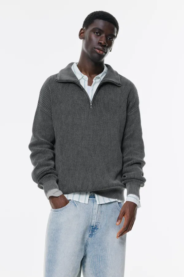 Quarter-Zip Sweater - Grey marl