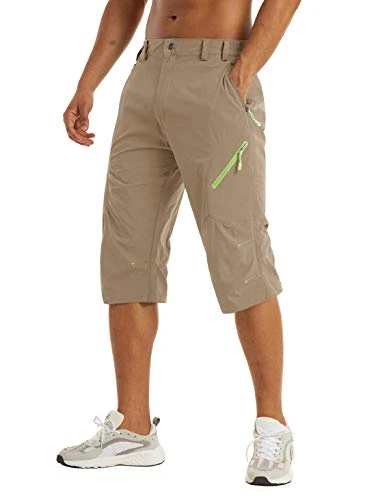 Quick Dry Three Quarters Walking Shorts for Men 3/4 Breathable Cycling Cargo Shorts with 4 Zipper Po