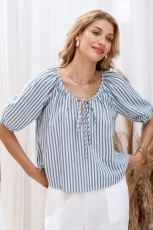 Quiet Charm Striped Blouse - Blue Quiet Charm Striped Blouse - Blue
