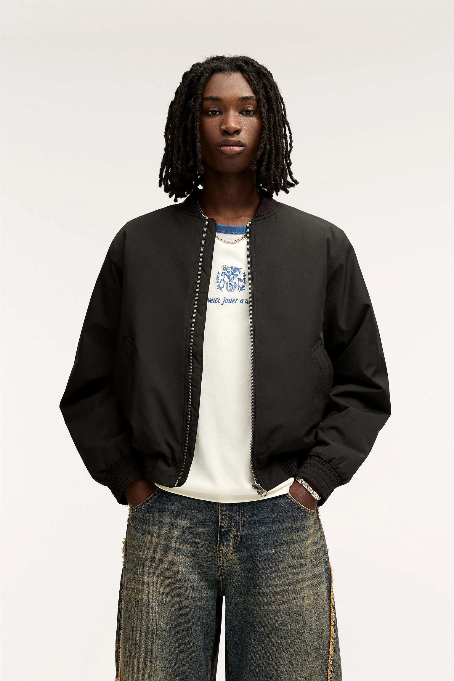 Quilted Bomber Jacket - Black