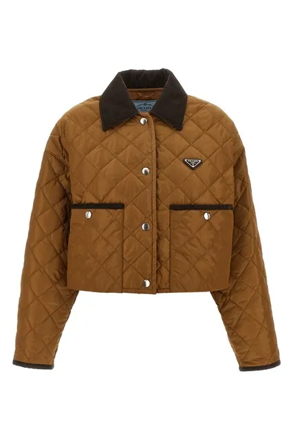 Quilted crop jacket - Brown