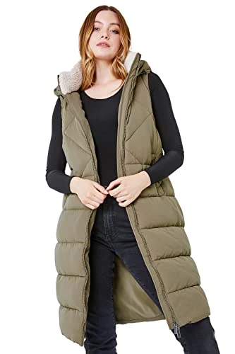 Quilted Faux Fur Borg Gilet for Women UK - Ladies Autumn Everyday Winter Holiday Funnel Neck Comfy S