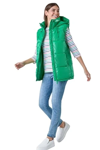 Quilted Gilet with Hood for Women UK Ladies Sleeveless Coat Hooded Jacket Padded Bodywarmer Winter L