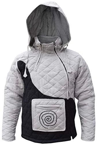 Quilted Hemp Puffer Cotton Lined Winter High Neck Jackets Jumper Coat Large