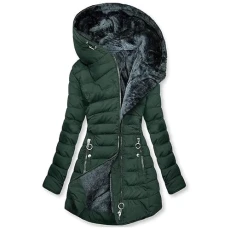 Quilted Jacket Women's Warm Long Winter Jacket Lined Fleece Down Jacket Cotton Elegant Puffer Jacket Long Sleeve Casual Fleece Jacket with Hood Winter Coat Winter Outdoor Costume Jacket, Green,