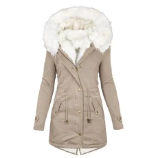 Quilted Jacket Women's Warm Long Winter Jacket Lined Fleece Down Jacket Cotton Elegant Puffer Jacket Long Sleeve Casual Fleece Jacket with Hood Winter Coat Winter Outdoor Costume Jacket,