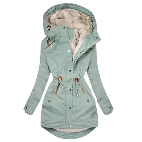 Quilted Jacket Women's Warm Long Winter Jacket Lined Fleece Down Jacket Cotton Elegant Puffer Jacket Long Sleeve Casual Fleece Jacket with Hood Winter Coat Winter Outdoor Costume Jacket, Z11