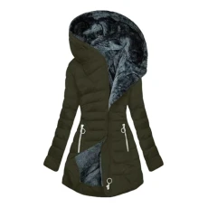 Quilted Jacket Women's Warm Long Winter Jacket Lined Fleece Down Jacket Cotton Elegant Puffer Jacket Long Sleeve Casual Fleece Jacket with Hood Winter Coat Winter Outdoor Costume Jacket, Z01