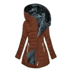 Quilted Jacket Women's Warm Long Winter Jacket Lined Fleece Down Jacket Cotton Elegant Puffer Jacket Long Sleeve Casual Fleece Jacket with Hood Winter Coat Winter Outdoor Costume Jacket,