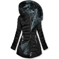 Quilted Jacket Women's Warm Long Winter Jacket Lined Fleece Down Jacket Cotton Elegant Puffer Jacket Long Sleeve Casual Fleece Jacket with Hood Winter Coat Winter Outdoor Costume Jacket, black,