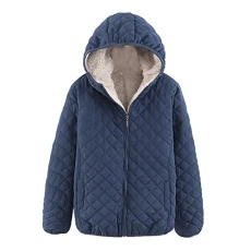 Quilted Jackets for Women Uk Plus Size Winter Coats Winter Warm Long Sleeve 18th Birthday Gifts for Girls Zip up Outerwear with Fuffly Hood Plus Size Overcoats Warehouse Clearance