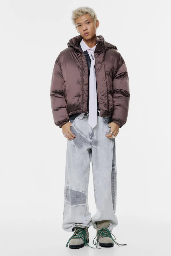 Quilted Satin Jacket - Maroon