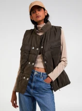 Quilted Short Gilet  - S  - Khaki