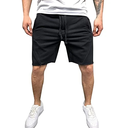 QWUVEDS Men's Casual Mid Waist Shorts Fixed Splice Pocket Drawstring Knee Length Shorts Casual Loose