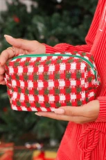 Racing Red Christmas Crochet Zipper Makeup Bag - Racing Red / ONE SIZE