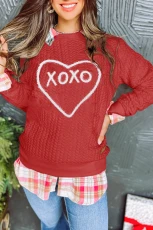 Racing Red Heart XOXO Chenille Embroidered Textured Sweatshirt - RACING RED / / 95%POLYESTER+%ELASTANE