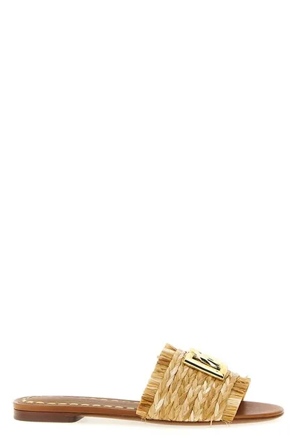 Raffia braid slides - Brown